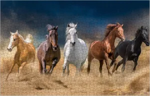 А Herd of Horses Runs Forward in a Desert Storm Wooden Puzzles for Adults 1000 Piece Jigsaw Puzzles Puzzle 30"x 20"