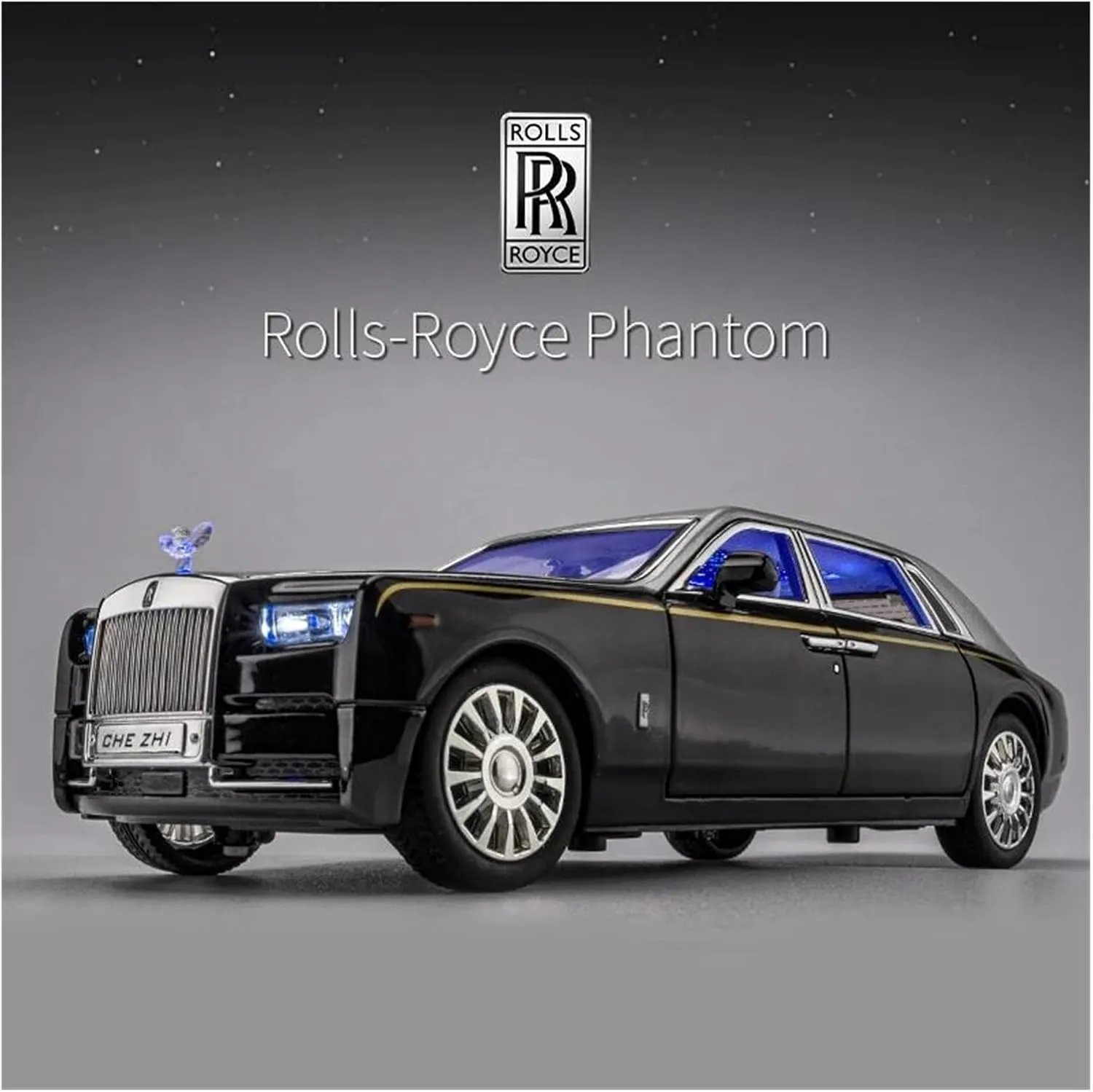 1 24 for Rolls Royce Phantom Mansory Alloy Car Diecast Toy Vehicles Car Model Sound and Light Pull Back Car Gifts Simulation Vehicle Playset(Black)