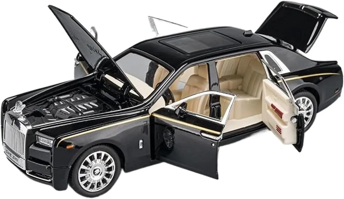 1 24 for Rolls Royce Phantom Mansory Alloy Car Diecast Toy Vehicles Car Model Sound and Light Pull Back Car Gifts Simulation Vehicle Playset(Black)