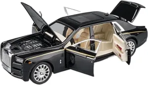 1 24 for Rolls Royce Phantom Mansory Alloy Car Diecast Toy Vehicles Car Model Sound and Light Pull Back Car Gifts Simulation Vehicle Playset(Black)