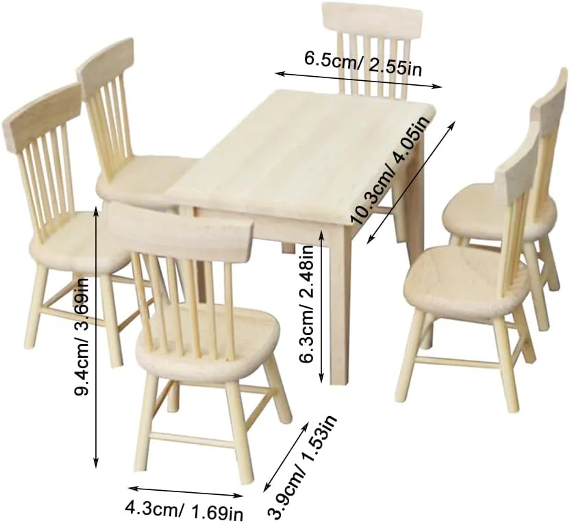 1 Set Doll Furniture Miniature Furniture Decorative 1/12 Scale Miniature Table Chair Set For Dollhouse Kitchen Food Decoration Accessories ( As Shown B)