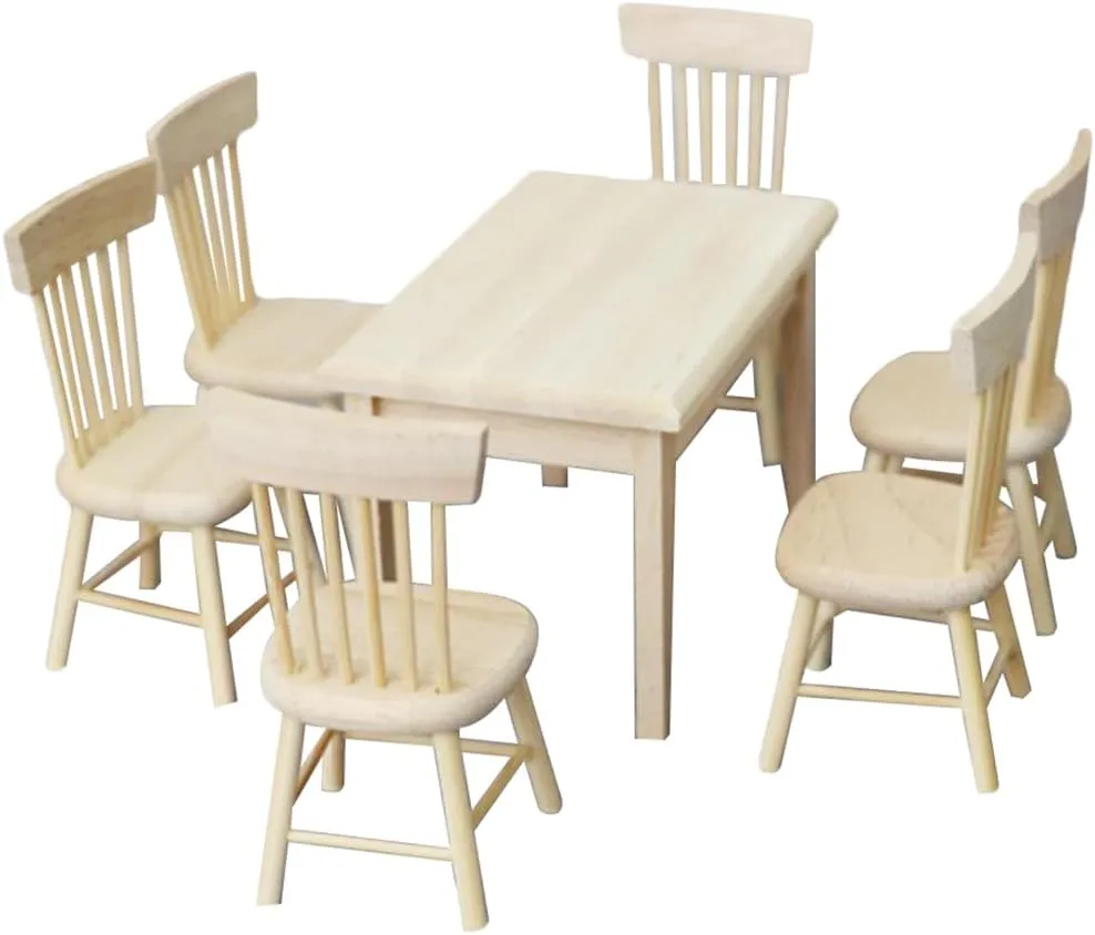 1 Set Doll Furniture Miniature Furniture Decorative 1/12 Scale Miniature Table Chair Set For Dollhouse Kitchen Food Decoration Accessories ( As Shown B)