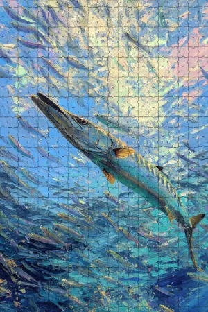1000 Piece Jigsaw Puzzle for Adults Great Barracuda and School of Fish Challenging and Dynamic Puzzle Game for Marine Life Enthusiasts Wall Decor Gift Family Game Night Fun