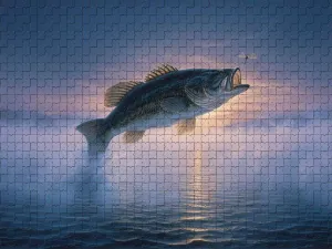 1000 Piece Jigsaw Puzzle for Adults Jumping Bass Fish Dragonfly Challenging and Dynamic Puzzle Game for Anglers Nature Fans Wall Decor Gift Family Game Night Fun