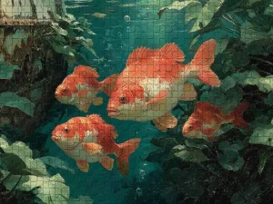 1000 Piece Jigsaw Puzzle for Adults Vibrant Goldfish in an Underwater Garden with submerged Ruins Challenging and Peaceful Puzzle Game for Fish Lovers Wall Decor Gift Family Game Night Fun