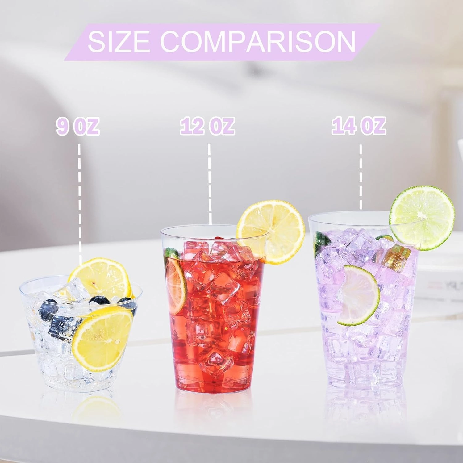 100 Pack 14 oz Clear Disposable Plastic Cups, Clear Plastic Cups Tumblers Cocktail Party Glasses, Elegant Disposable Decoration Cup for Thanksgiving, Wedding