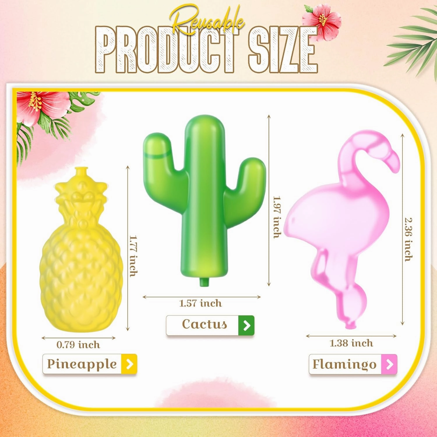 100 Pcs Reusable Ice Cubes for Drinks, Flamingo Cactus Pineapple Style Plastic Ice Cubes Refreezable for Coolers, Whiskey, Cocktails, Beer, Wine, Coffee Easy to Use
