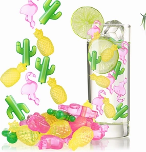 100 Pcs Reusable Ice Cubes for Drinks, Flamingo Cactus Pineapple Style Plastic Ice Cubes Refreezable for Coolers, Whiskey, Cocktails, Beer, Wine, Coffee Easy to Use
