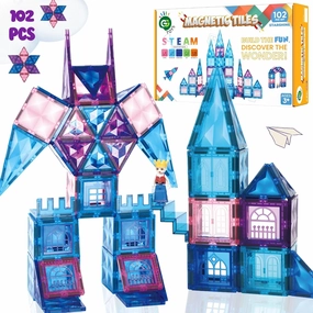 102-Piece Magnetic Tiles Construction Set –Purple Pink Castle STEM Building Blocks – Montessori Educational Toy & Birthday Gift for Toddlers, Boys & Girls Ages 3-9