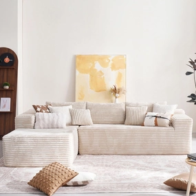 104" Cloud Sectional Couch with Comfy Chaise, Boneless L Shape Sofa with Deep Seat, Minimalist Modular Couches Sleeper for Living Room Bedroom Apartment Lounge,Beige