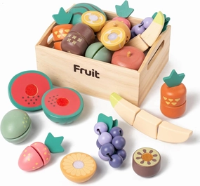 10 PCS Wooden Play Food Set for Kids Kitchen, Wooden Cutting Fruit Toys for Toddlers and Kids Ages 3 , Pretend Food Toys for Christmas Birthday Gifts