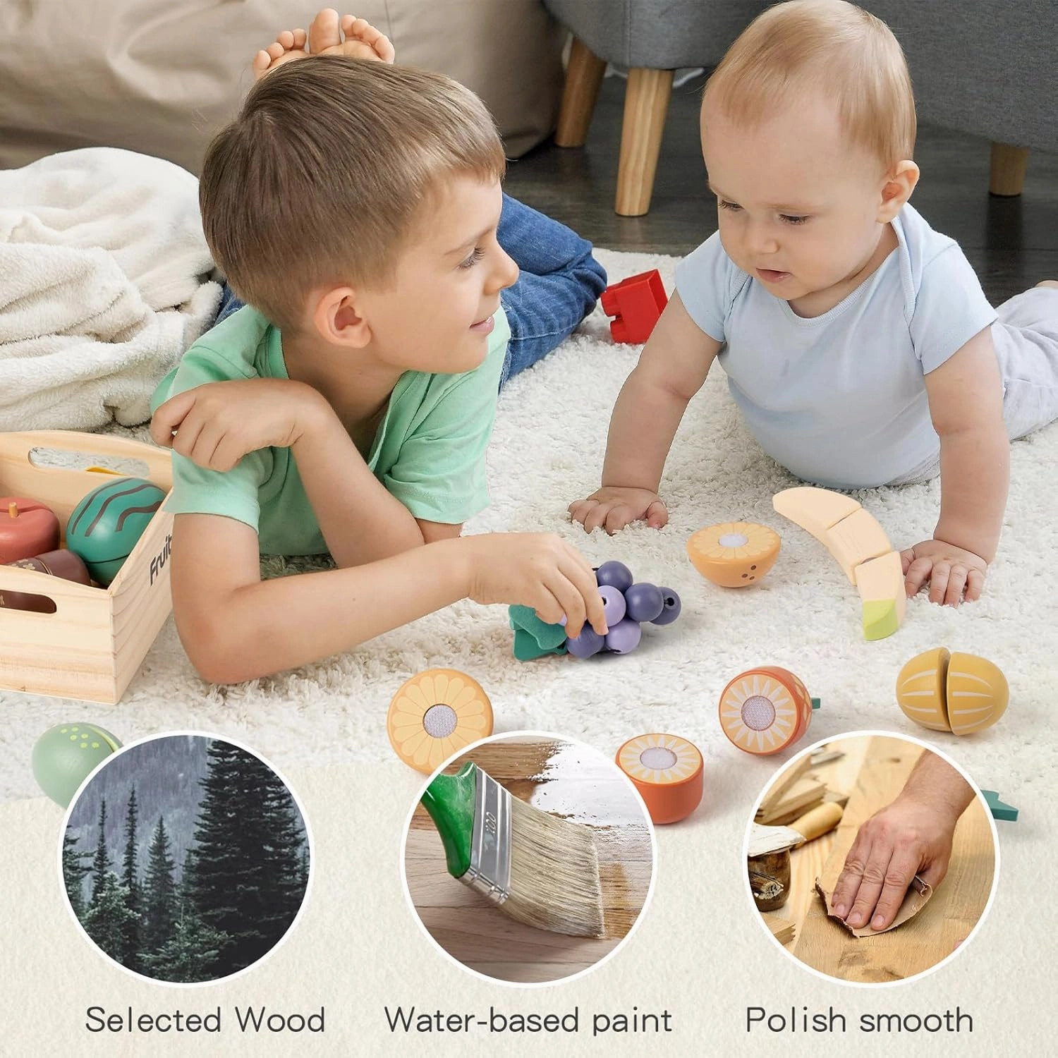 10 PCS Wooden Play Food Set for Kids Kitchen, Wooden Cutting Fruit Toys for Toddlers and Kids Ages 3 , Pretend Food Toys for Christmas Birthday Gifts