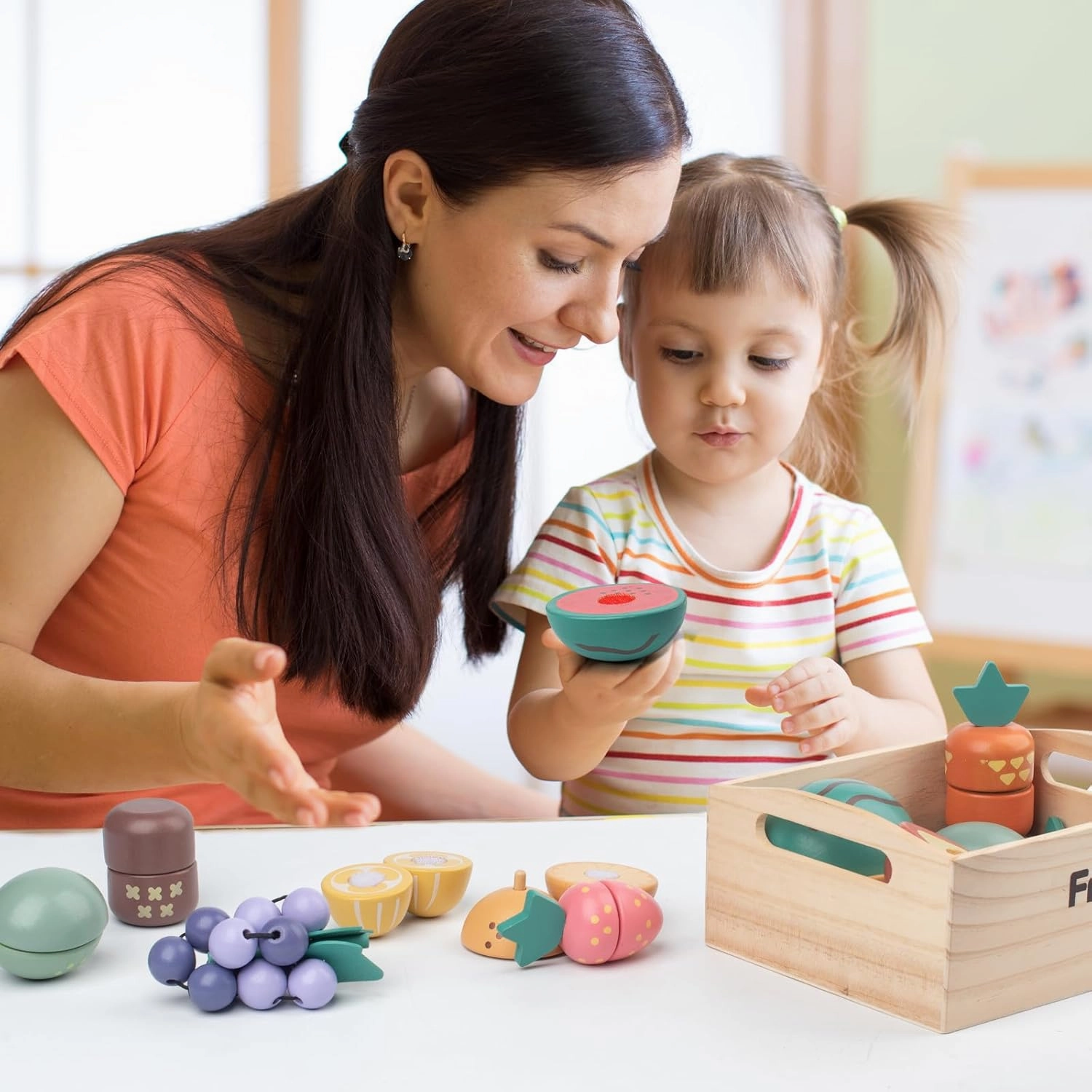 10 PCS Wooden Play Food Set for Kids Kitchen, Wooden Cutting Fruit Toys for Toddlers and Kids Ages 3 , Pretend Food Toys for Christmas Birthday Gifts