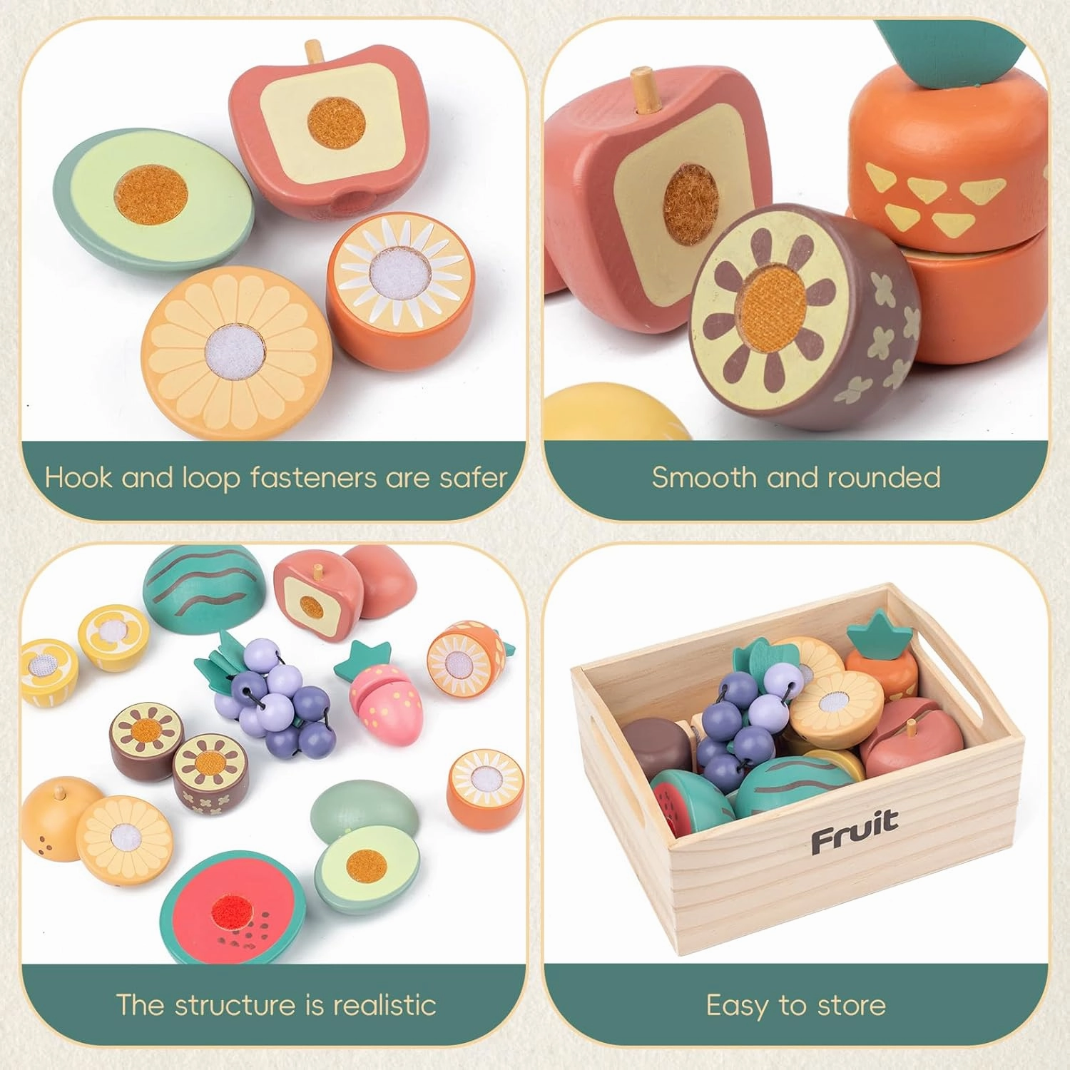 10 PCS Wooden Play Food Set for Kids Kitchen, Wooden Cutting Fruit Toys for Toddlers and Kids Ages 3 , Pretend Food Toys for Christmas Birthday Gifts