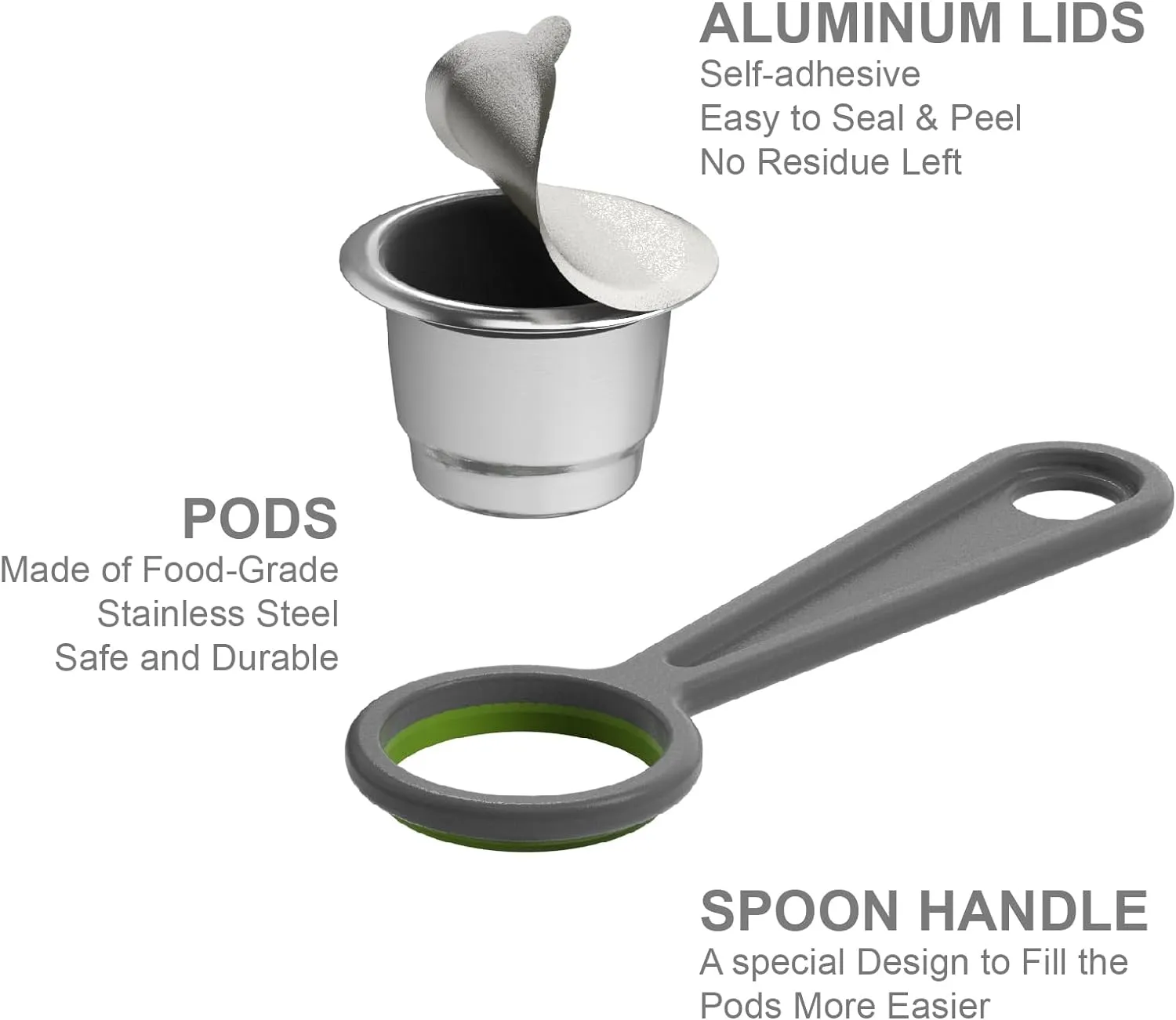 10pcs Reusable Capsules for Nespresso OriginalLine - Refillable Coffee Pods Stainless Steel Cups Compatible for Nespresso OriginalLine Machine (10pods 300Lids)