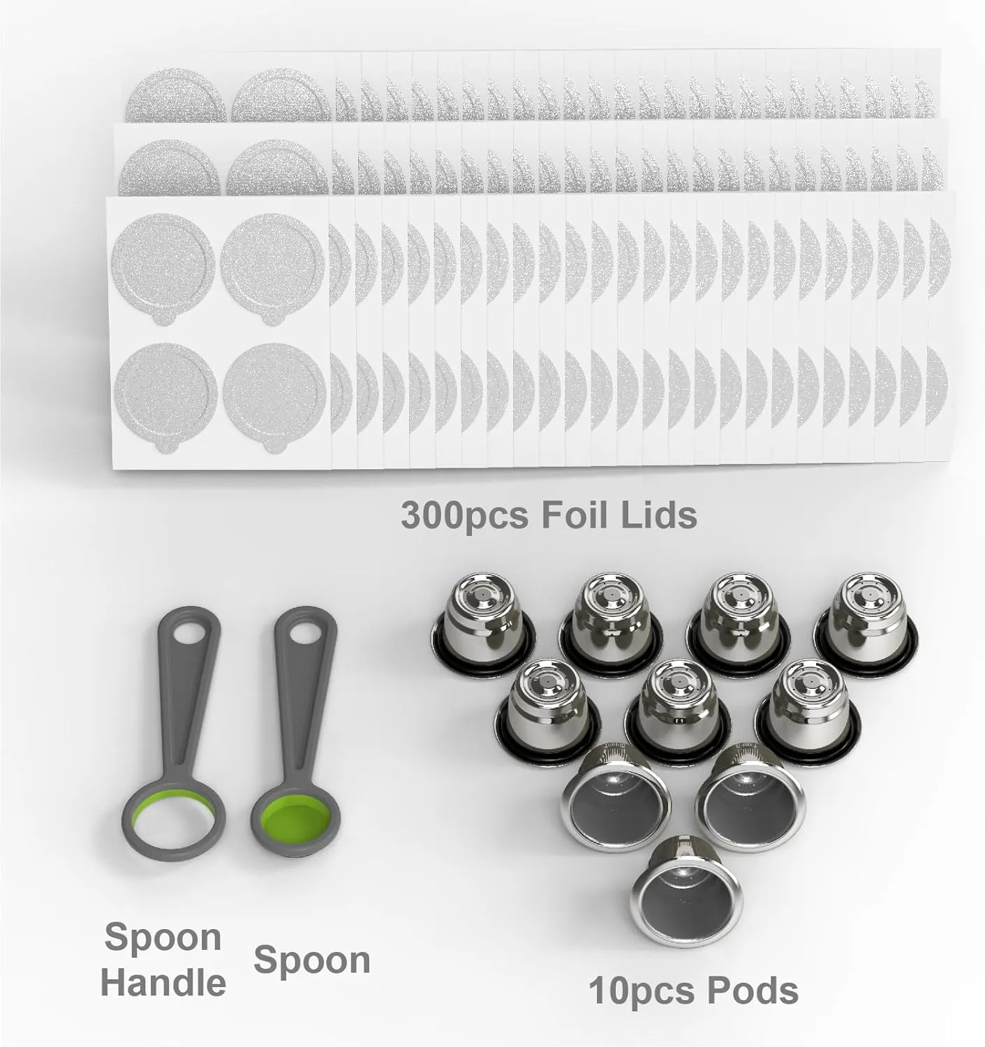10pcs Reusable Capsules for Nespresso OriginalLine - Refillable Coffee Pods Stainless Steel Cups Compatible for Nespresso OriginalLine Machine (10pods 300Lids)