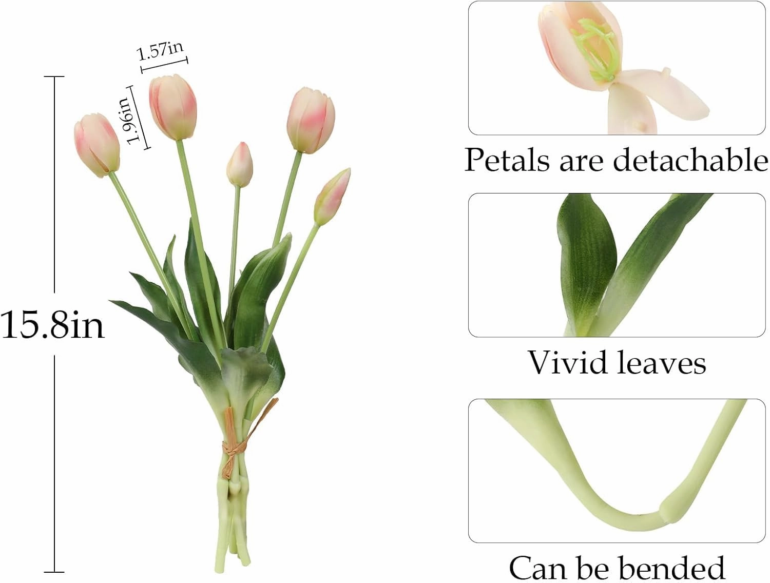 10PCS Peachy Fake Tulips Artificial Flowers Real Touch Latex Faux Tulips UV Resistant Fake Flowers Bouquet for Table Home Decor Party Wedding Garden Decoration