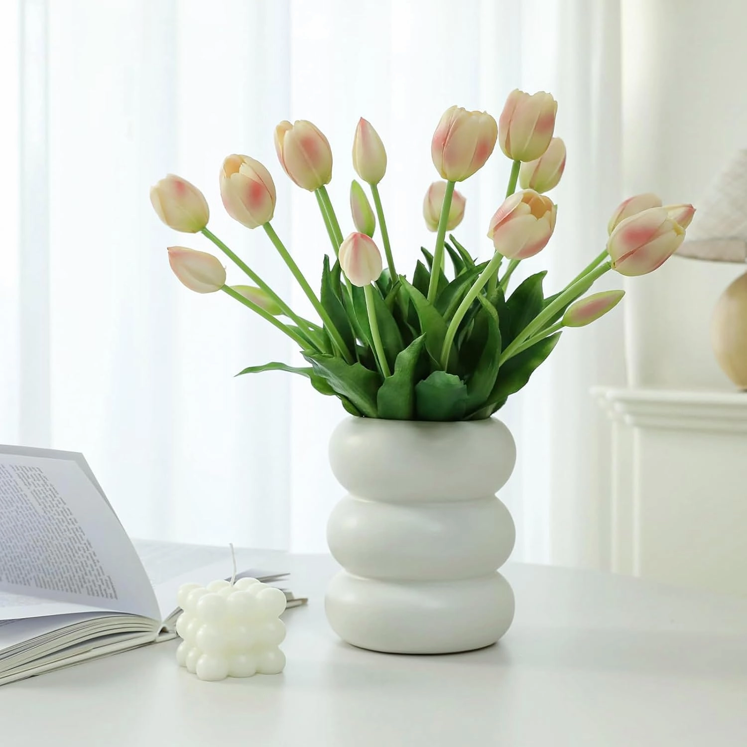 10PCS Peachy Fake Tulips Artificial Flowers Real Touch Latex Faux Tulips UV Resistant Fake Flowers Bouquet for Table Home Decor Party Wedding Garden Decoration