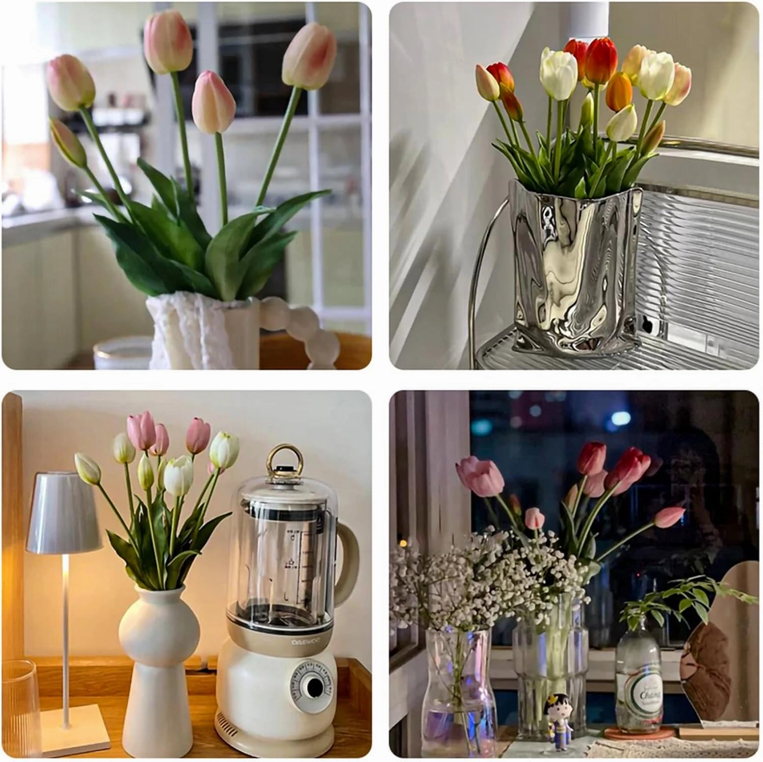 10PCS Peachy Fake Tulips Artificial Flowers Real Touch Latex Faux Tulips UV Resistant Fake Flowers Bouquet for Table Home Decor Party Wedding Garden Decoration