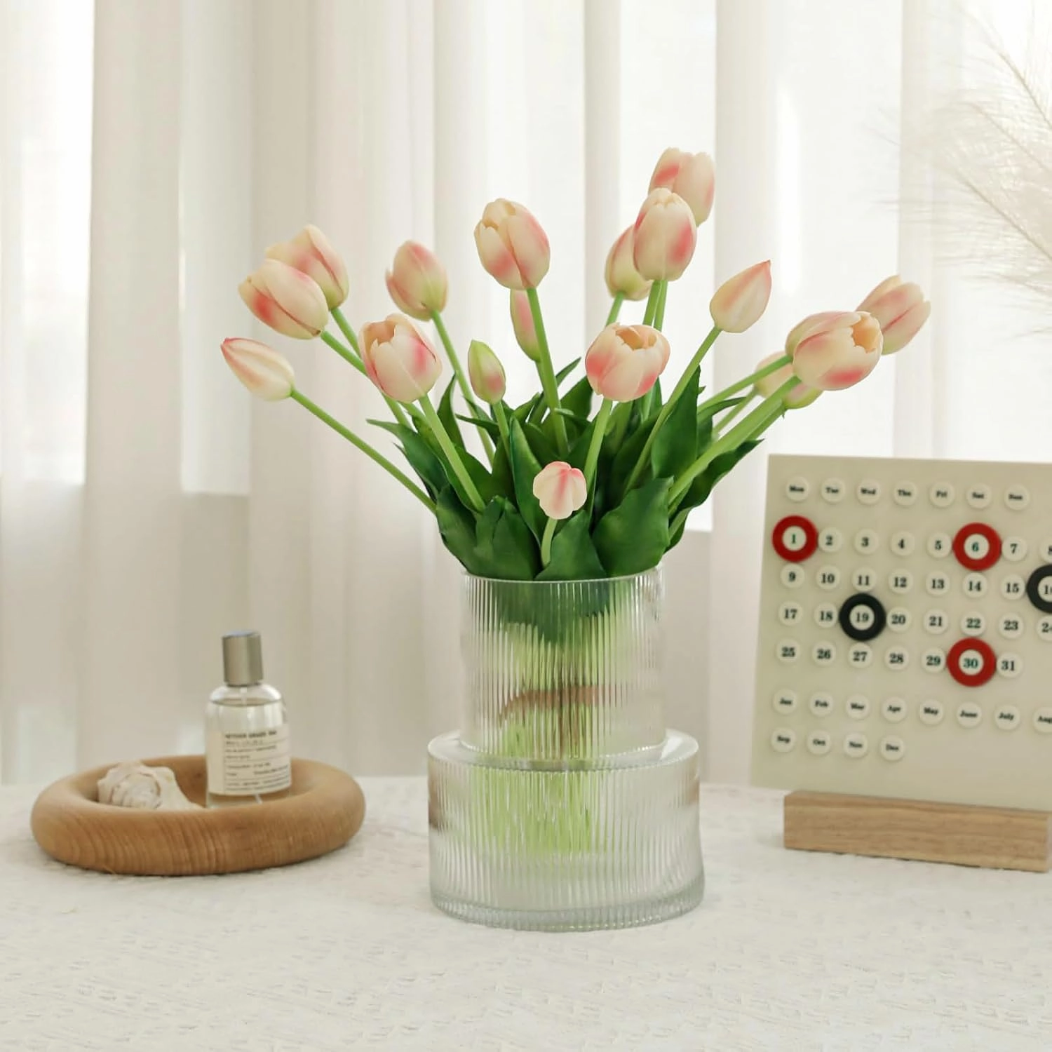10PCS Peachy Fake Tulips Artificial Flowers Real Touch Latex Faux Tulips UV Resistant Fake Flowers Bouquet for Table Home Decor Party Wedding Garden Decoration