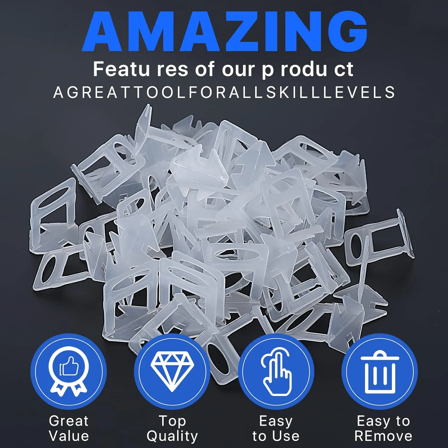 1100 Pcs Tile Leveling System Clips 1/32" (1.0mm) for Ceramic Tile and Stone Installation - DIY Tile Leveler Spacers Kit for Perfect Alignment(1100, 1/32)