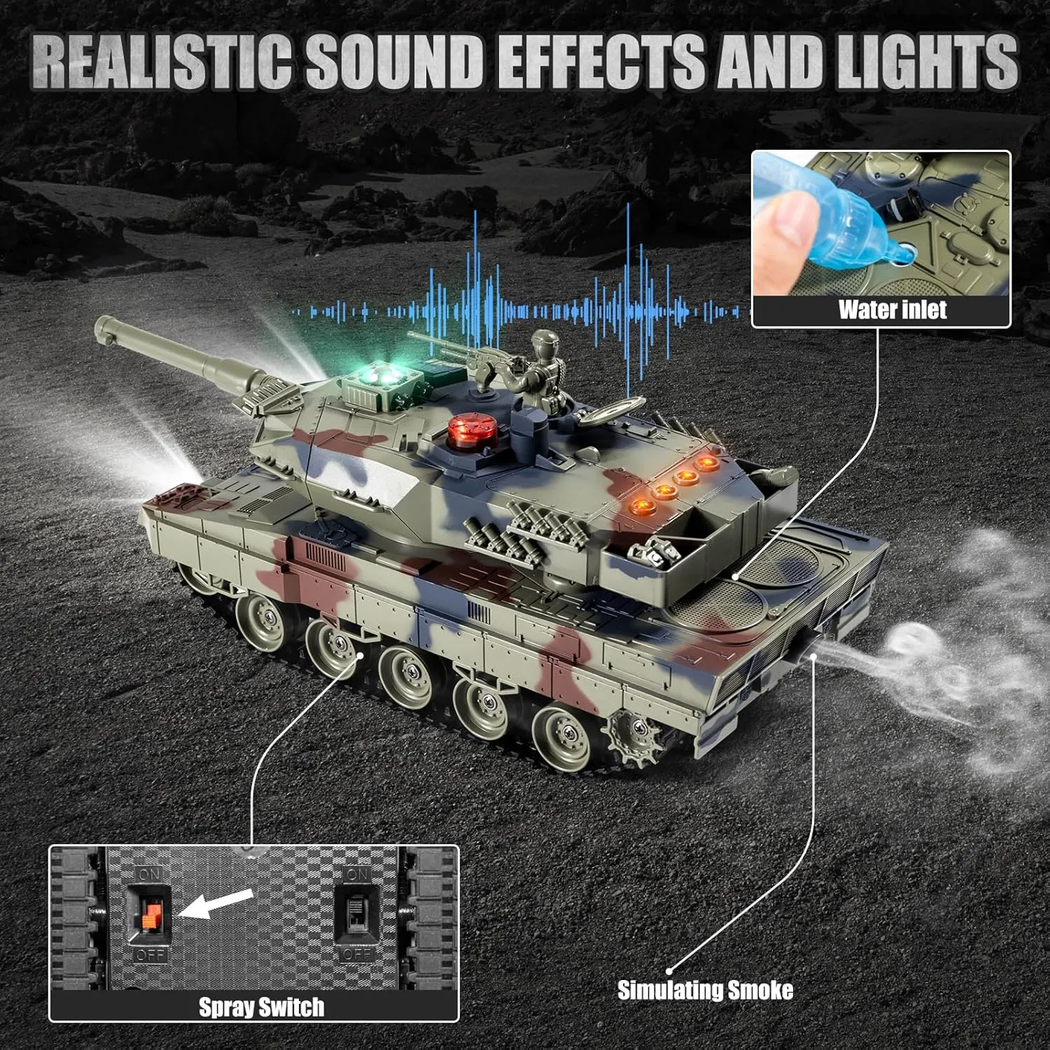 1/24 RC Battle Tank Set, Remote Control Russian T90 and German Leopard II Tank Model That Shoots for Kids and Adults, 2.4Ghz Army Toy for Boys 6  Year Old with Smoke, Sound Effects and Lights