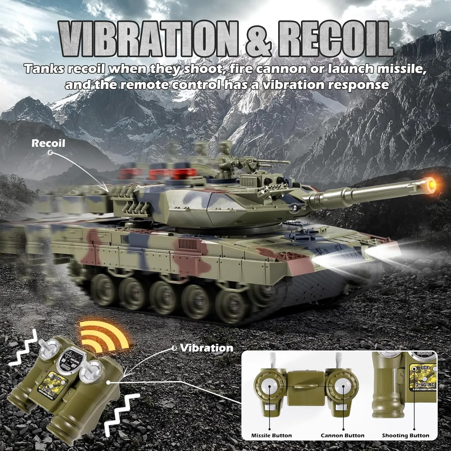 1/24 RC Battle Tank Set, Remote Control Russian T90 and German Leopard II Tank Model That Shoots for Kids and Adults, 2.4Ghz Army Toy for Boys 6  Year Old with Smoke, Sound Effects and Lights