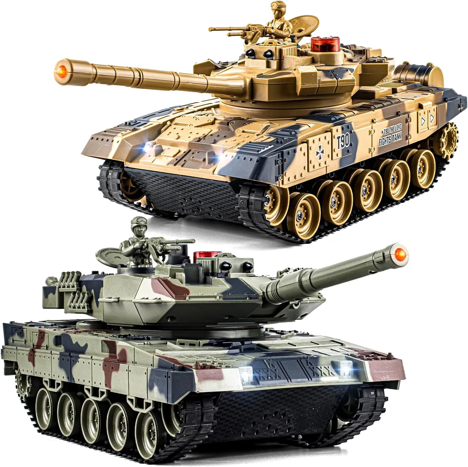 1/24 RC Battle Tank Set, Remote Control Russian T90 and German Leopard II Tank Model That Shoots for Kids and Adults, 2.4Ghz Army Toy for Boys 6  Year Old with Smoke, Sound Effects and Lights