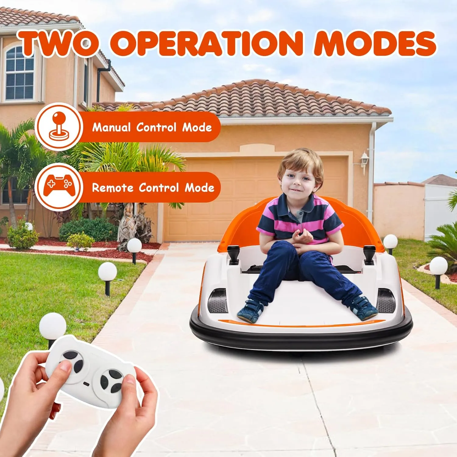 12V Ride On Bumper Car for Kids Ride on Toy Gifts Toddlers Electric Bumping Car with Remote Control, Battery Display, 360 Degree Spin, LED Lights, Music, Orange