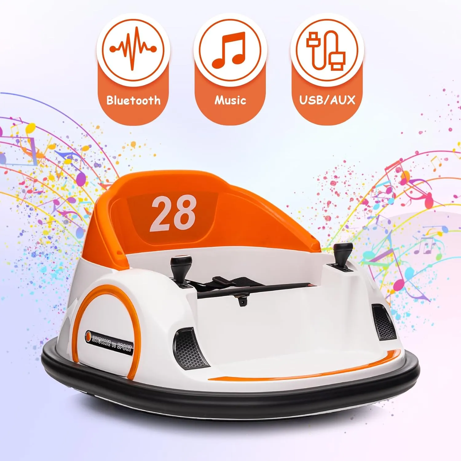 12V Ride On Bumper Car for Kids Ride on Toy Gifts Toddlers Electric Bumping Car with Remote Control, Battery Display, 360 Degree Spin, LED Lights, Music, Orange