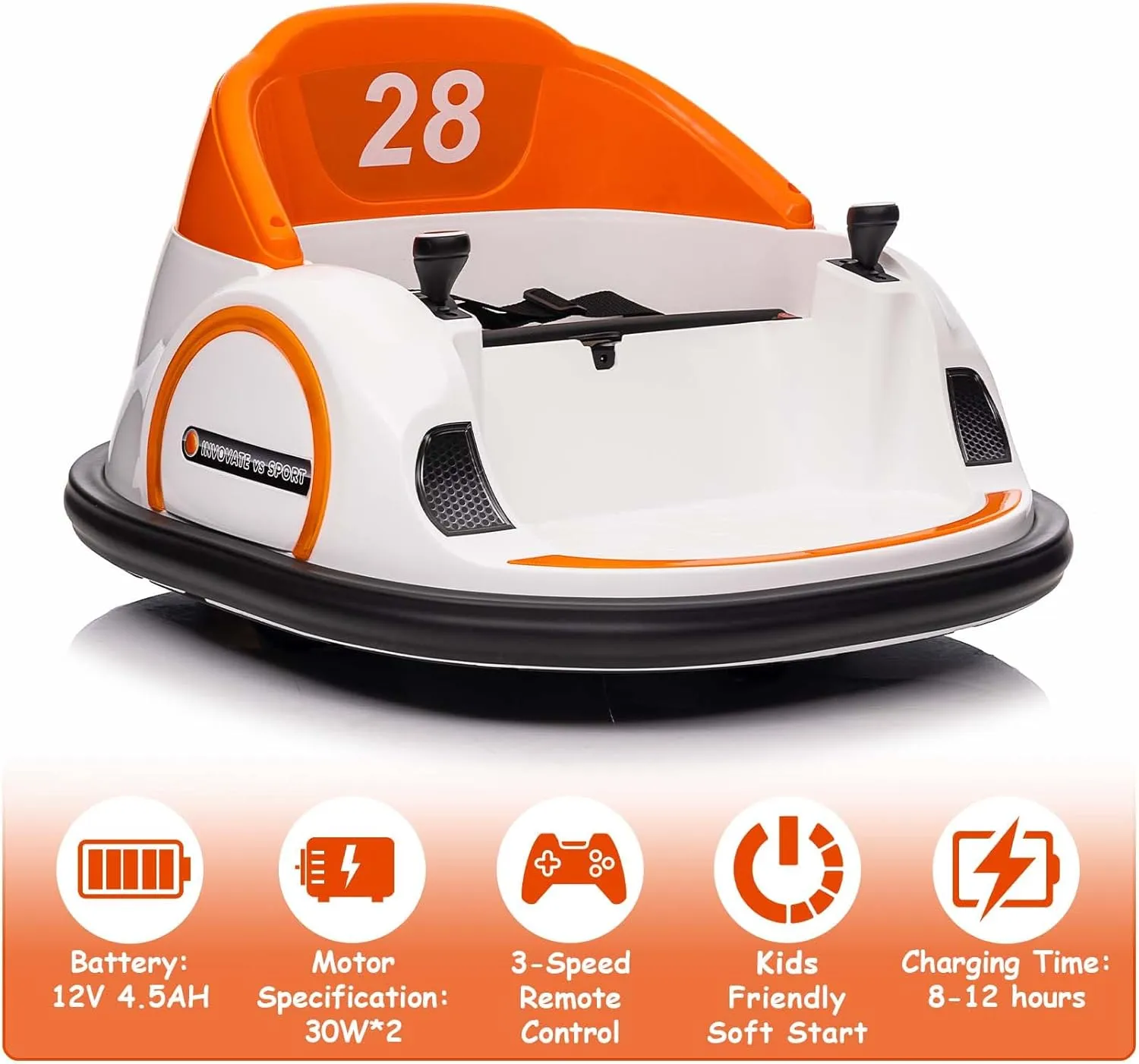 12V Ride On Bumper Car for Kids Ride on Toy Gifts Toddlers Electric Bumping Car with Remote Control, Battery Display, 360 Degree Spin, LED Lights, Music, Orange