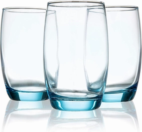 13 Oz Italian-Style Drinking Glasses, Set of 6 Stemless Wine Glasses Clear Blue Drinks Glass Glassware, Girls Men Women Wedding Bridesmaid Birthday Gifts