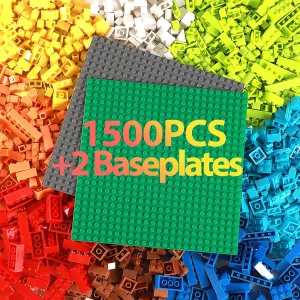 1500PCS Building Brickss, Classic Bulk Building Blocks with 2 Pack 24x24 Studs Baseplates, Compatible with All Major Brands