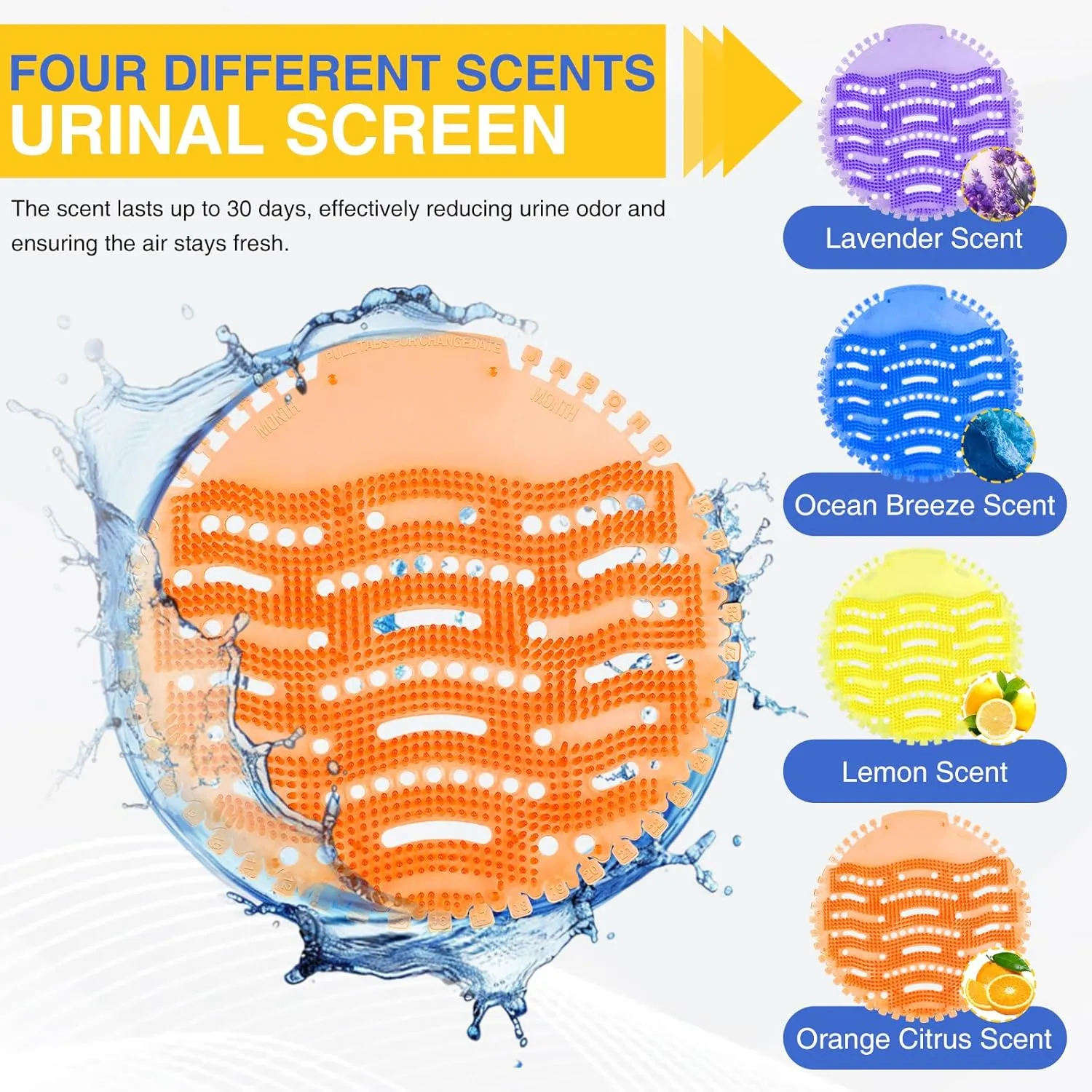 16 PACK Urinal Screen Deodorizer with 100 Gloves-3D Wave Anti-Splash Odor Protection Urinal Cakes for Men Toilets，Four Scents Urinal Mats，Long-Lasting Fragrance Lasts for 30 Days
