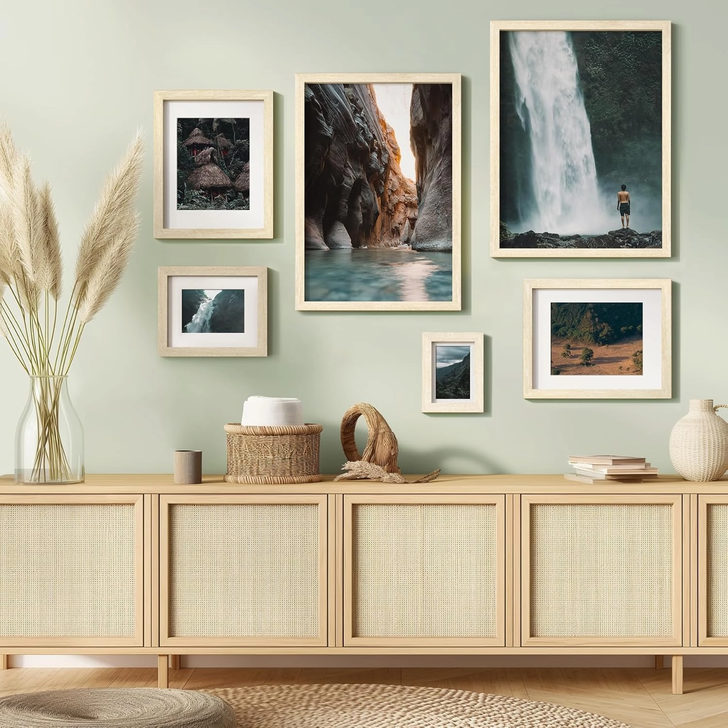 16x24 Frame Set of 3, Natural Wood Grain 16x24 Poster Frame for Gallery Wall Mounting (3 Pack,Natural)