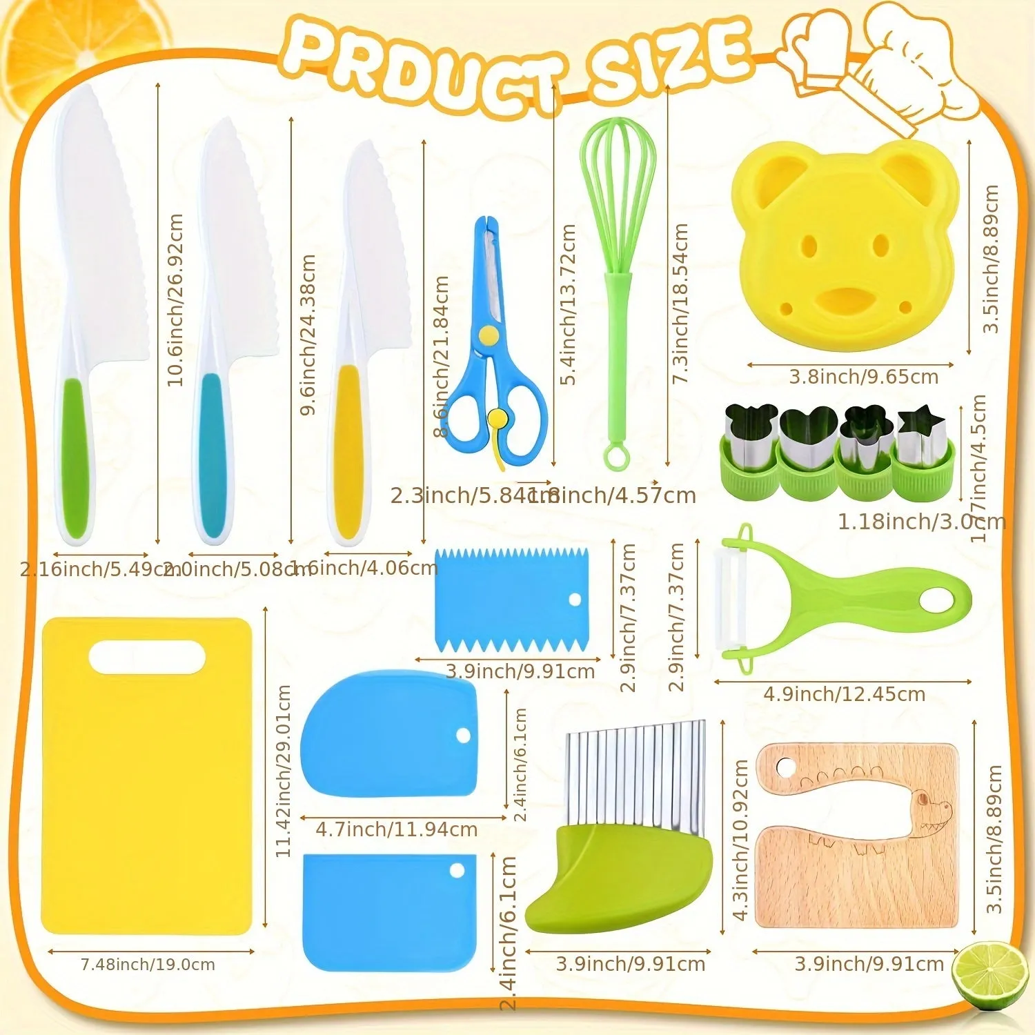 17-Piece Kitchen Tools Set with Safe Knives, Cutters, Board - Eid