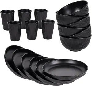 18 Piece Wheat Straw Dinnerware Sets Kitchen Plates and Bowls Set HXYPN Unbreakable Reusable Dinnerware Set Dishes set Dishwasher and Microwave Safe Plates Black