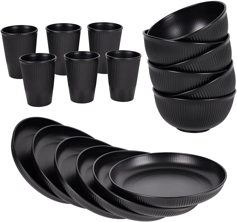 18 Piece Wheat Straw Dinnerware Sets Kitchen Plates and Bowls Set HXYPN Unbreakable Reusable Dinnerware Set Dishes set Dishwasher and Microwave Safe Plates Black