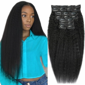 18 Inch Kinky Straight Clip in Hair Extensions Seamless Clip ins Hair Extensions Real Human Hair Yaki Straight Real Human Hair Clip in Extensions for Black Women Natural Black 8Pcs 100g 20 Clips
