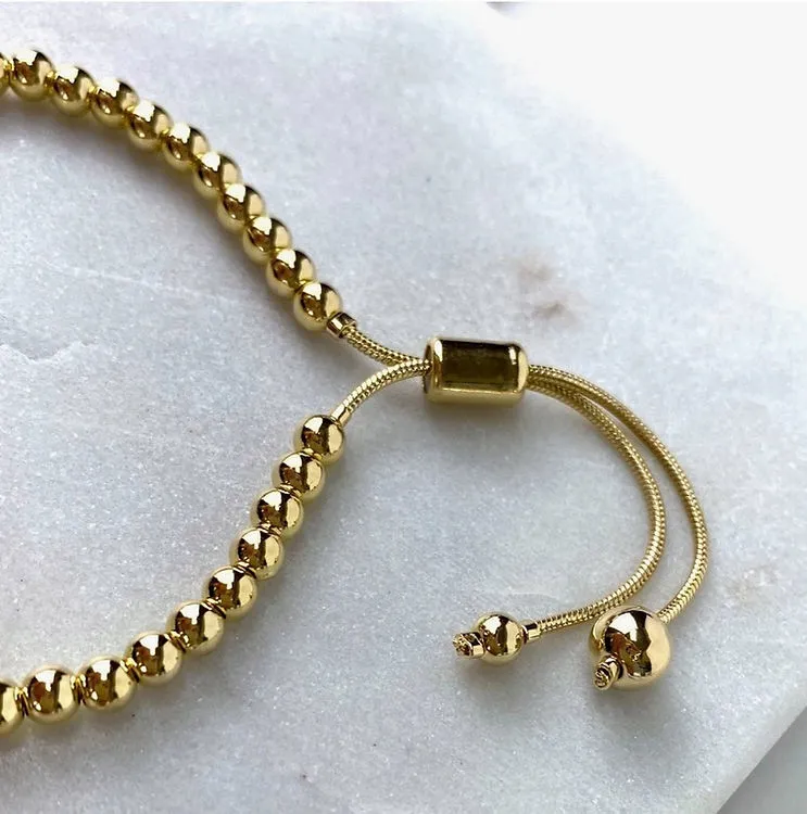 18k Gold Filled 4mm Gold Ball Adjustable Bracelet Luxus Accessories