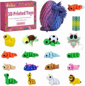 19 Pack 3D Printed Dragon & Animals, 3D Printed Toys Flexible Articulated Animal, 3D Dragon Egg with Dragon, 3D Print Toys Bag Keychains Desk Decor for Stress Relieve Xams Hallowmas Gifts