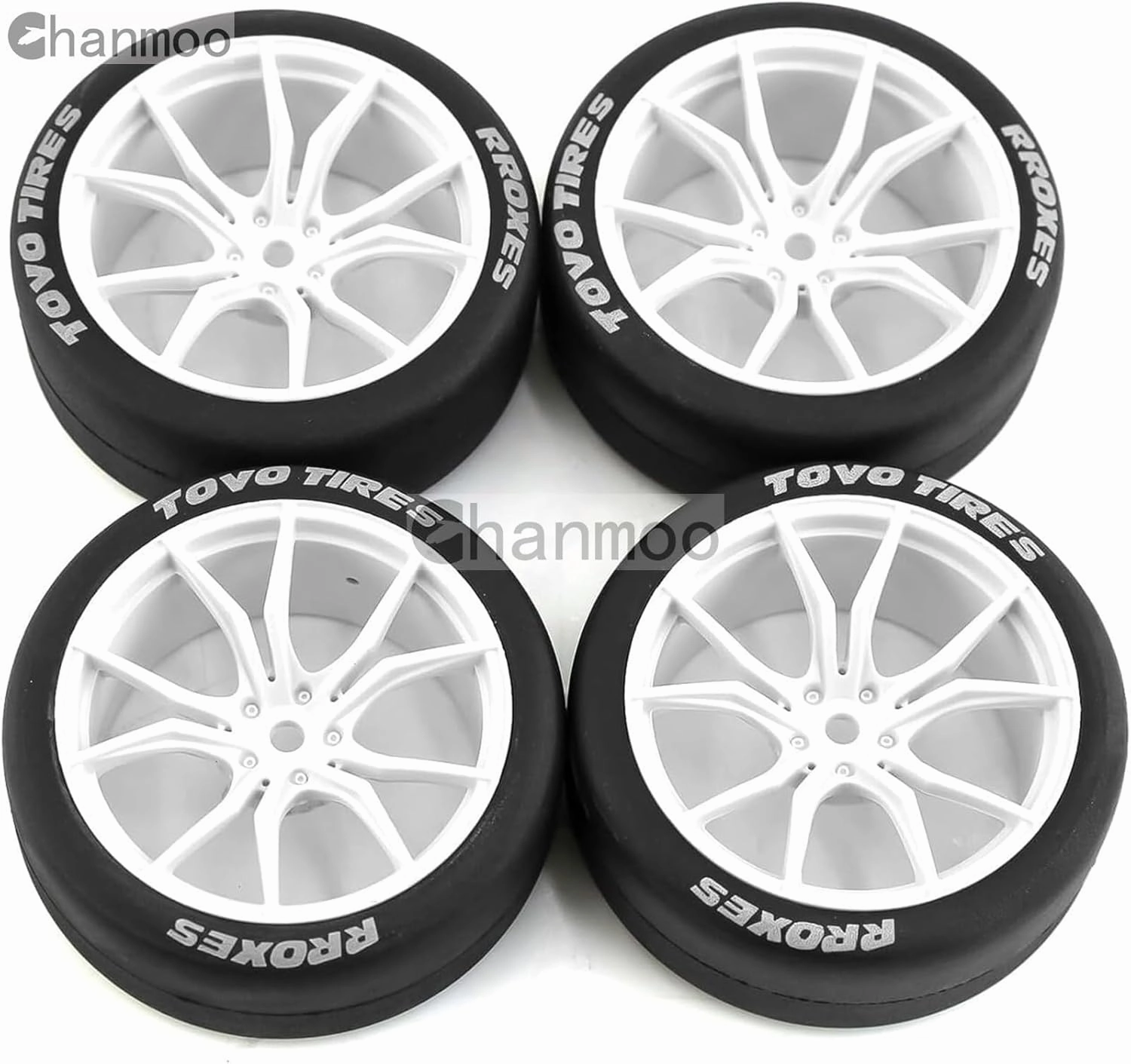 1/10 RC Drift Tires and Plastic Wheels Rims Rally Racing Tyres 12mm Hex for 1:10 Scale On Road Touring Street Car Tamiya Traxxas HPI KYOSHO XV02 XV01 TT01 TT02 PTG2 A959 4PCS (A White)