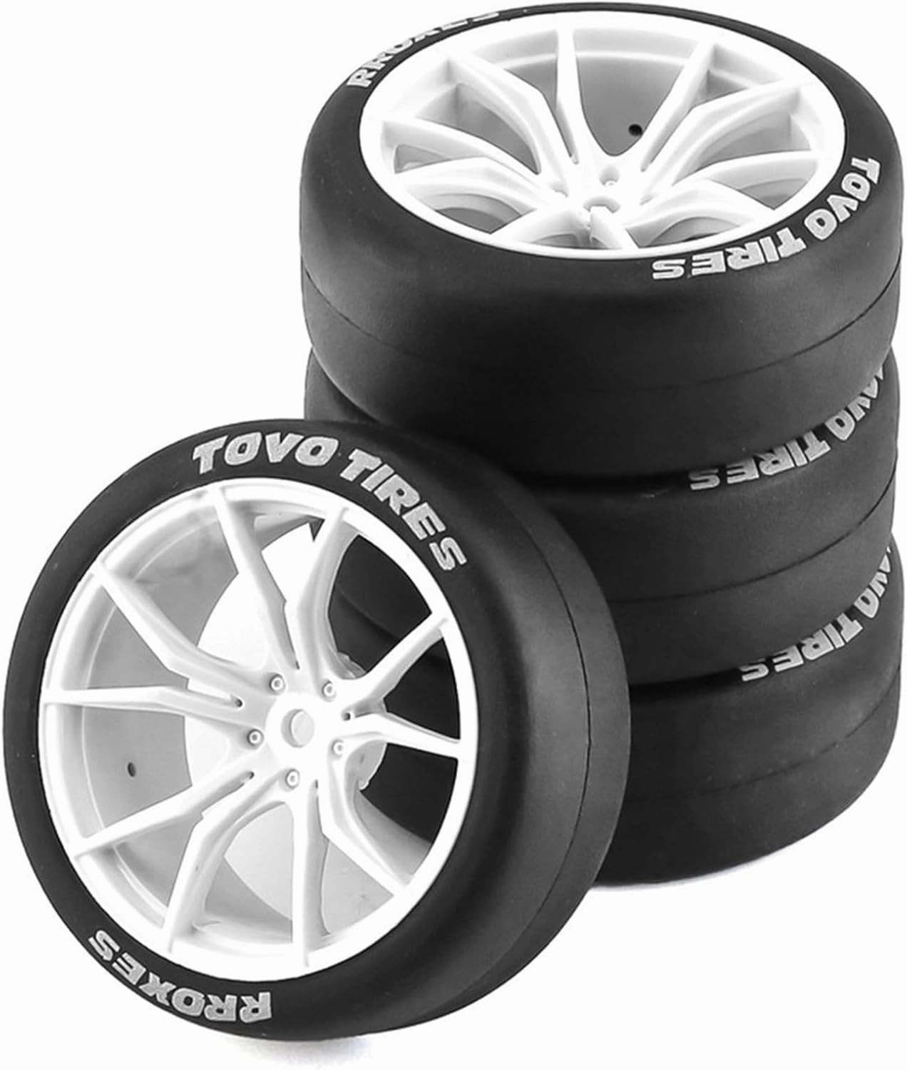 1/10 RC Drift Tires and Plastic Wheels Rims Rally Racing Tyres 12mm Hex for 1:10 Scale On Road Touring Street Car Tamiya Traxxas HPI KYOSHO XV02 XV01 TT01 TT02 PTG2 A959 4PCS (A White)