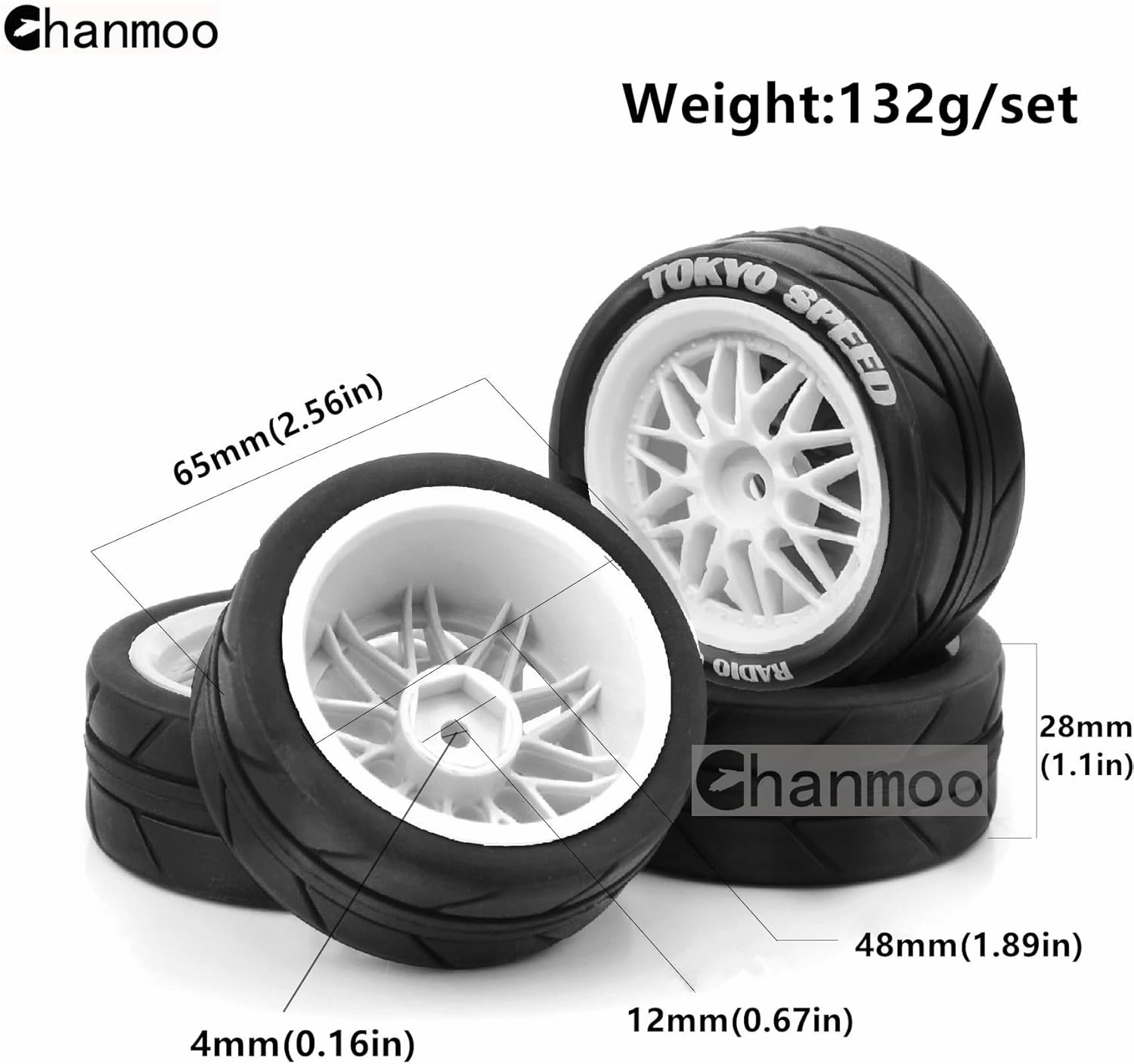 1/10 RC On Road Tires and Plastic Rally Wheels 12mm Hex Drift Tyres for 1:10 Scale Racing Touring Street Car Tamiya TT01 TT02 XV01 TA06 A959 144001 HPI KYOSHO HSP PTG2 Traxxas 4PCS (Black)