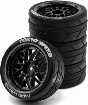 1/10 RC On Road Tires and Plastic Rally Wheels 12mm Hex Drift Tyres for 1:10 Scale Racing Touring Street Car Tamiya TT01 TT02 XV01 TA06 A959 144001 HPI KYOSHO HSP PTG2 Traxxas 4PCS (Black)