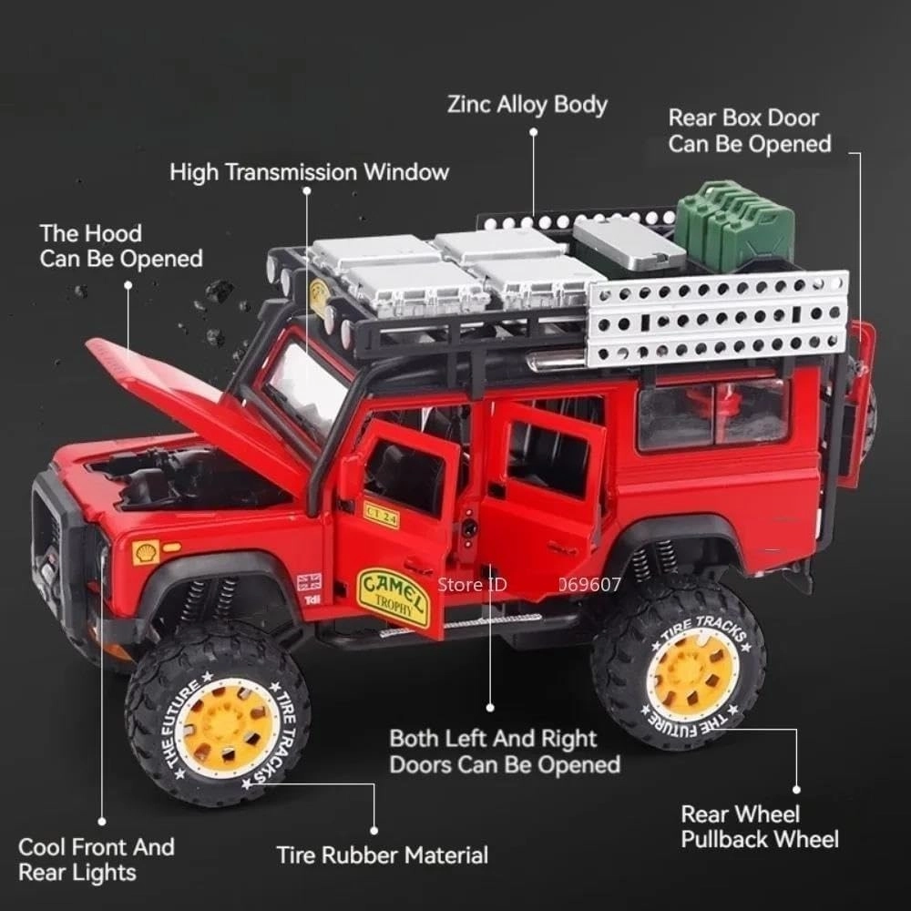 1:28 for Defender Car Model Die-cast Alloy Camel Cup SUV 6-Door Opening Sound and Light Ornaments(Green)
