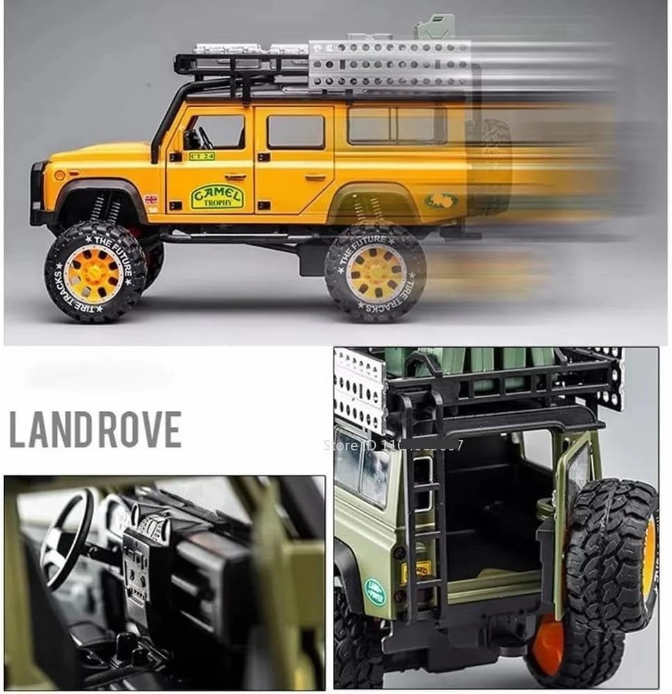 1:28 for Defender Car Model Die-cast Alloy Camel Cup SUV 6-Door Opening Sound and Light Ornaments(Green)