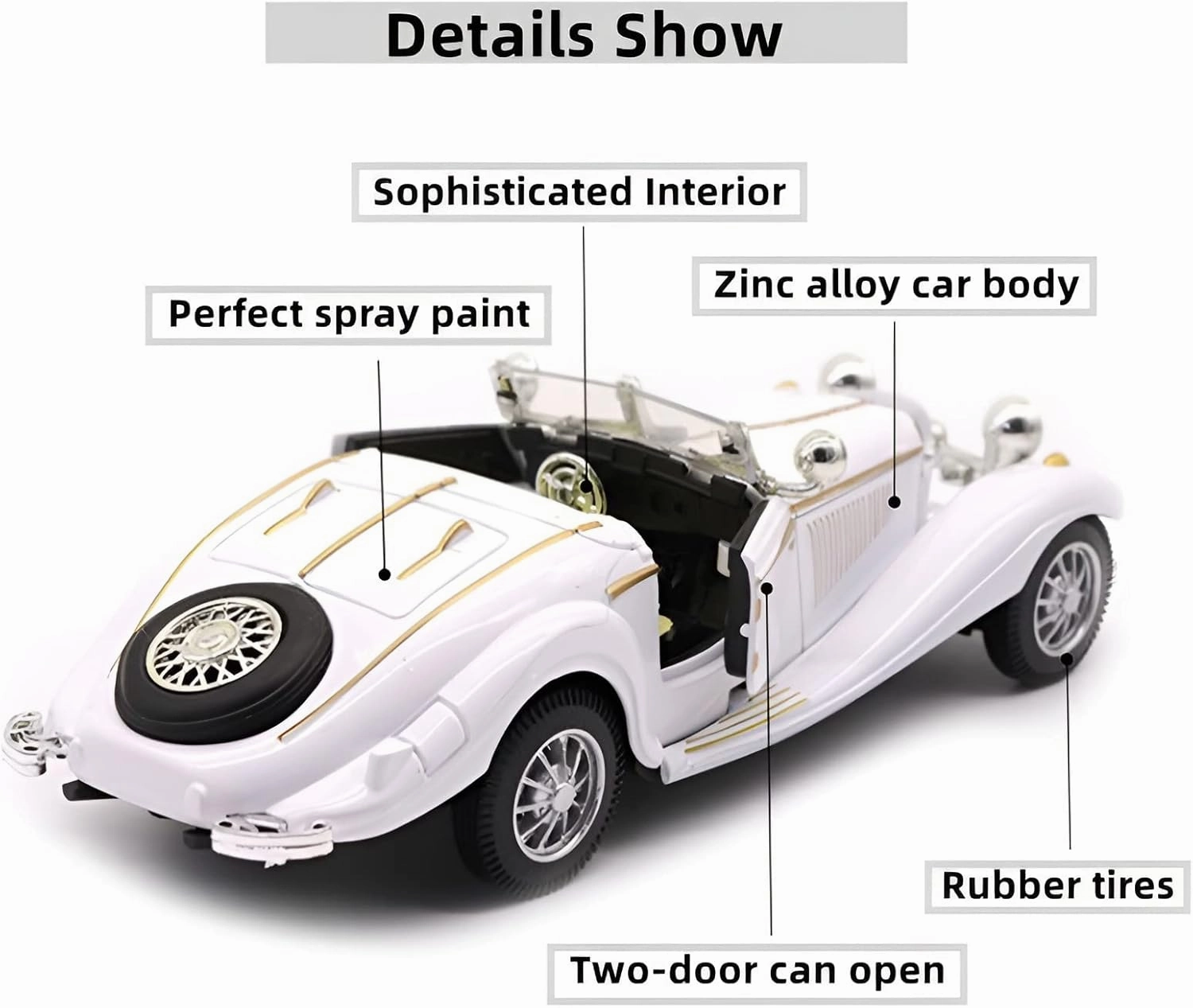 1:28 Scale Pullback Diecast Metal Antique Classic Model Cars Collectible Toy Gifts (White,Length 6.5in/16.8cm)