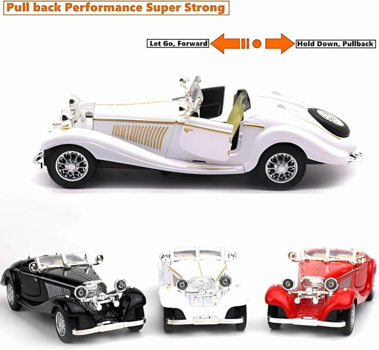 1:28 Scale Pullback Diecast Metal Antique Classic Model Cars Collectible Toy Gifts (White,Length 6.5in/16.8cm)