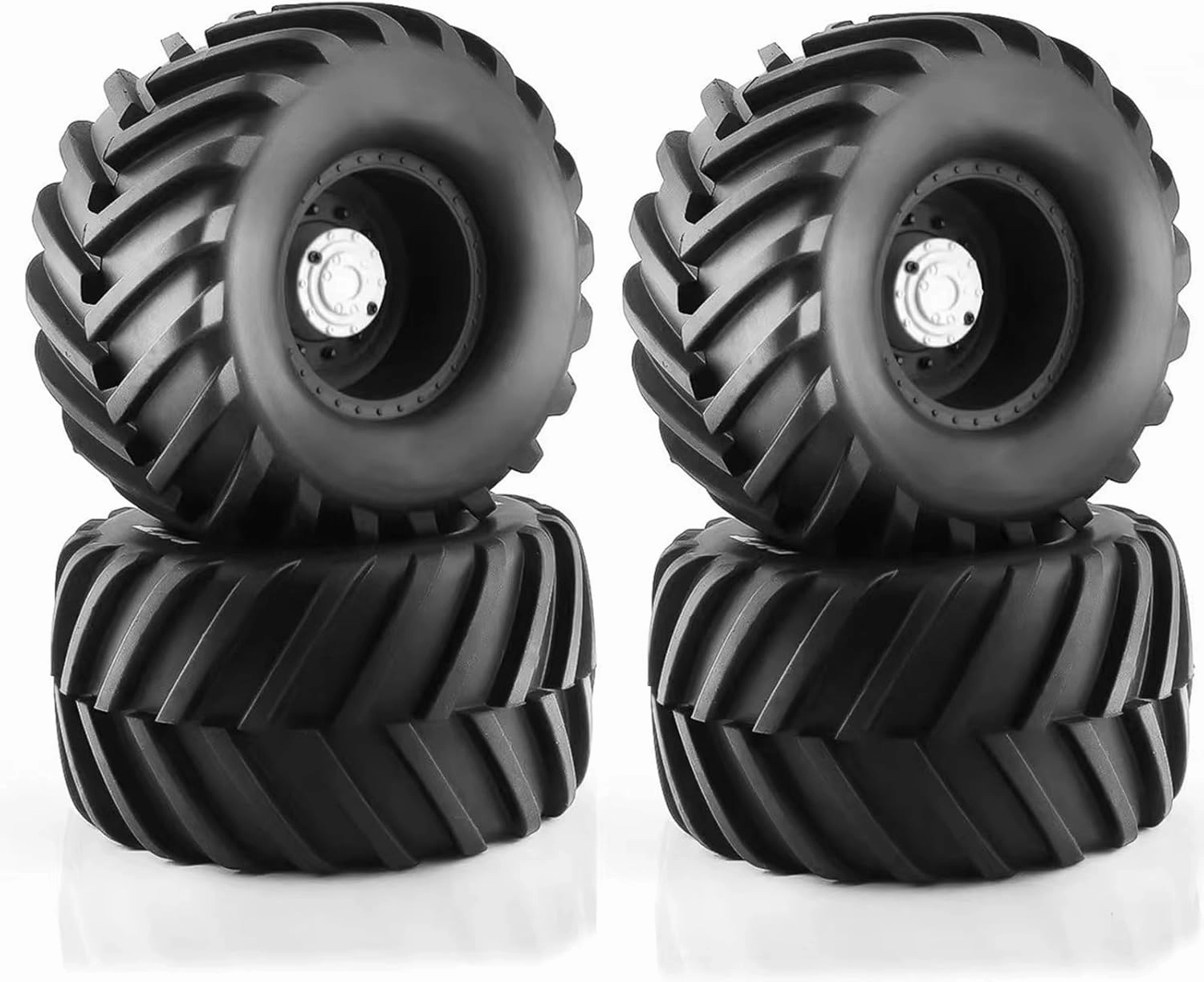 1/8 RC Monster Truck Tires and 17mm Hex Wheels Rims Rubber Buggy Tyres for 1:8 Scale Off Road Truck Car Kaiju Tmaxx E-Revo 3.3 Arrma Kraton 6S Typhon 3S Traxxas Maxx HPI Redcat 4PCS (Black)